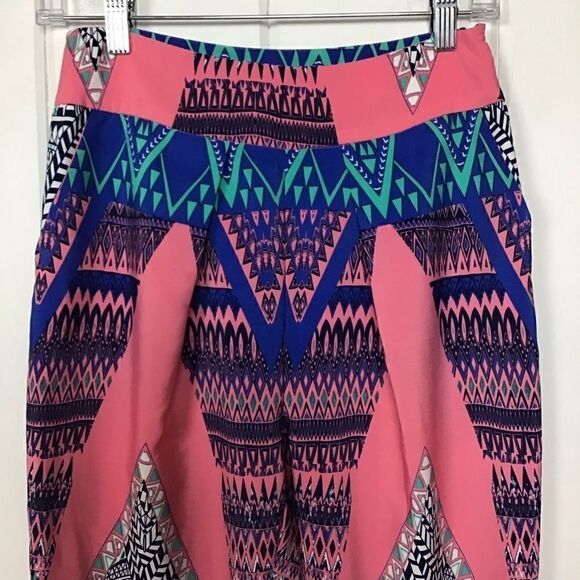 Mustard Seed Tribal Blue Pink Pleated Zip Pant S‎ - Picture 2 of 8
